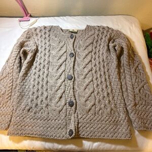 SOLD-  CarraigDonn Irish Sweater Chunky Cardigan Merino Wool Button Up Med